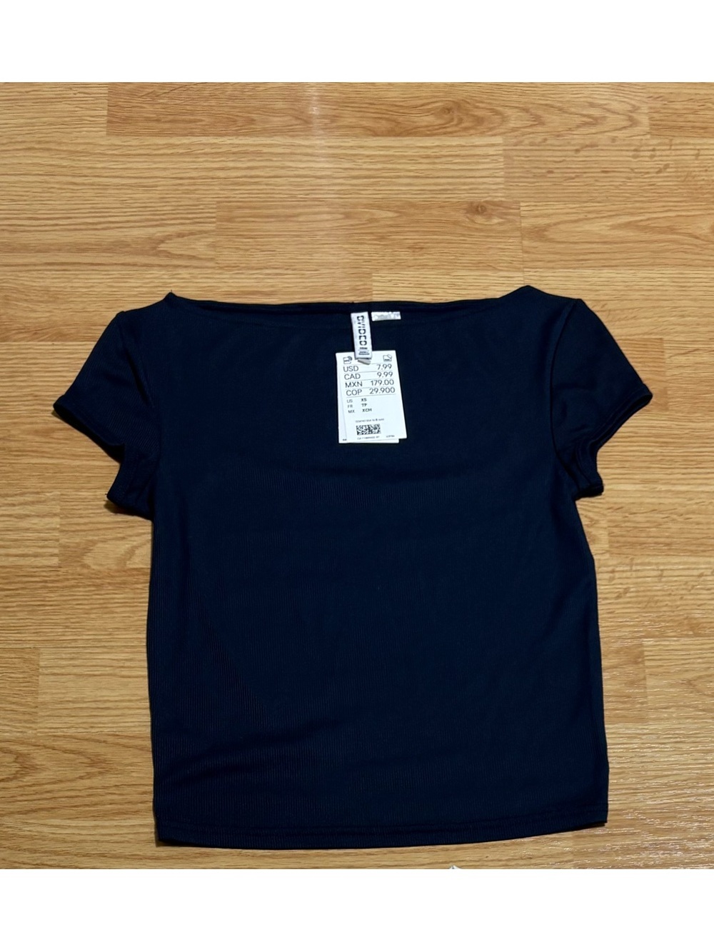H&M Navy Ribbed Short Sleeve Tee - Picture 1 of 3